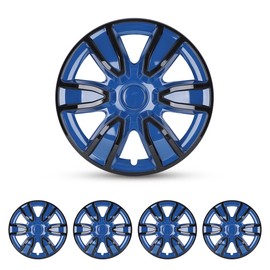 I1MOTOR Hubcaps 15'', Wheel Rim Cover Universal R15 Hub Caps, Snap On Car Pickup Truck SUV, Wheel Covers, ABS & PC Material, Set of 4, 15-Inch, Black & Blue Lacquer