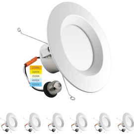 mw 6 Pack LED Recessed Lighting 6 Inch Retrofit,14W=90W, 1100LM, 5CCT, 2700K-5000K, 6 LED Can Light Retrofit,Smooth Trim, IC & Wet Rated, ETL & FCC, California JA8 Certified