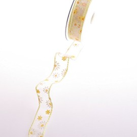 92243-25-10-10 Ribbon Gift Ribbon Table Decoration Decorative Ribbon Spring Easter Summer Organza Ribbon 'Flowers' with Wired Edge 25 mm - 10 m - Yellow