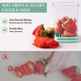 Cup Slicer, Stainless Steel Strawberry Slicer Egg Slicer Banana Slicer Fruit Slicer, Speed Fruit Cutter with Push Plate, Quickly Making Fruit Vegetable Salad, Must Have Kitchen Gadget (Cyan)