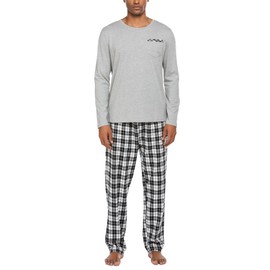 Ekouaer Men'S Pajamas Set Cotton Pyjamas For Men Long-Sleeve Soft Pj Sleepwear Top And Check Bottoms S-Xxl,Grey,XXL