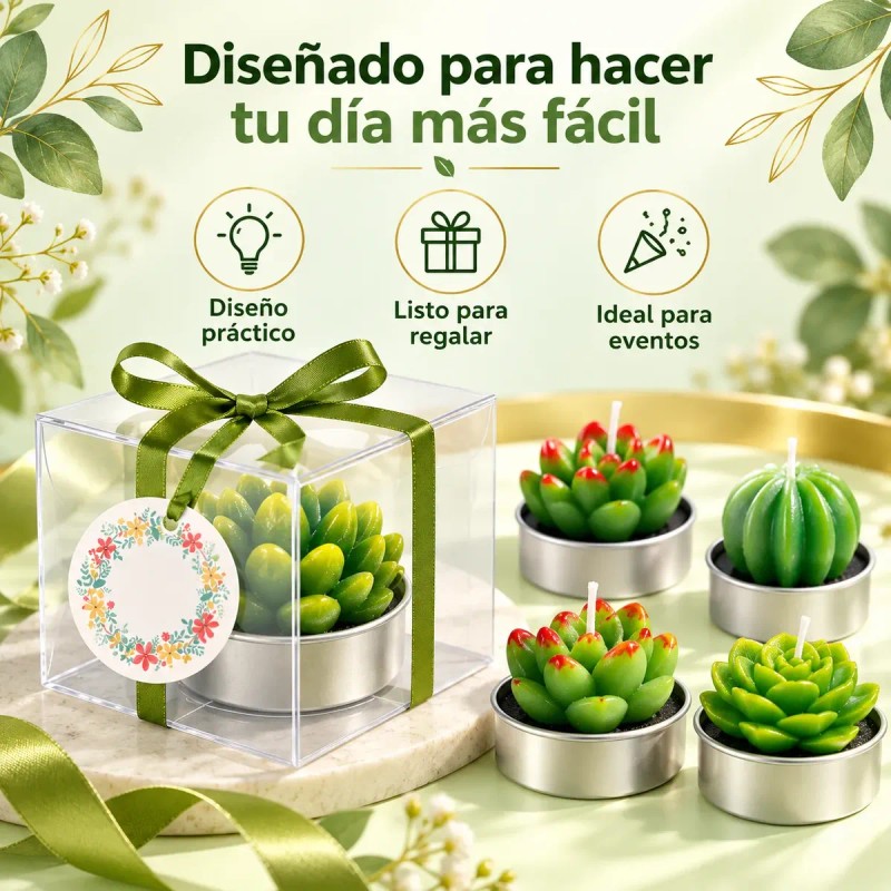 48pzs Velas Cactus Aromaticas Suculento Decorativas Con Caja