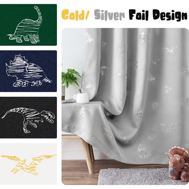 Vangao Kids Blackout Curtains for Bedroom Dinosaur 52W x 84L