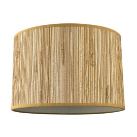 Designer Faux Textured Brown Rattan Round Lamp Shade with Taupe Cotton Fabric Trims | 30cm x 20cm | White PS Board Lining by Happy Homewares