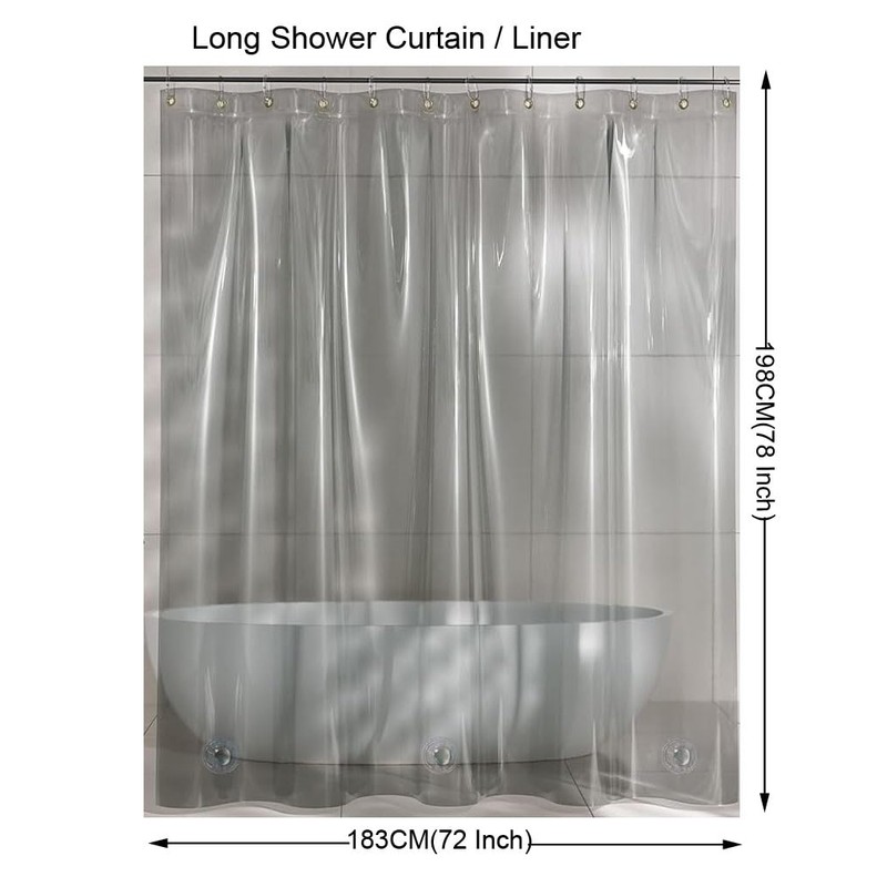 Keliniz 78 Inch Long Black Plastic Shower Curtain Liner, Waterproof