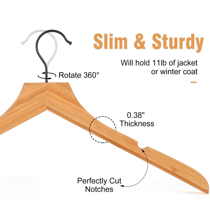 TOPIA HANGER Rubber Wood Hangers, Wooden Clothes Hangers with Rotatable