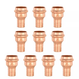 Efield 10PCS EFIELD 1" Press X 1" PEX Crimp Coupling Copper Adapter Fittings, Lead Free