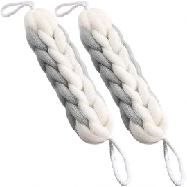 AARAINBOW 2 paquetes de esponjas elásticas largas mejoradas con asas de cuerda, esponja de malla para baño, ducha, exfoliante, exfoliante, exfoliante, esponja trenzada para hombres y mujeres (2 grises)