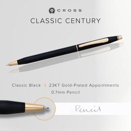 CROSS Classic Century Classic Black Pencil 0.7MM with 23CT Gold-Plated Appointments incl. Premium Gift Box – Refillable Pencil