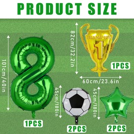 Soccer Balloons 8th Birthday Decoration for Boys, Soccer Balloons Foil Mylar Green Soccer Sports Theme Party Supplies Decor (8th)