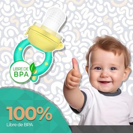 Chupones/Chupetes Ergonómicos para Frutas, Papillas y Cereales con Seguro y Tapa Protectora Libre de BPA, Dibujos Animados, Unisex de 4m+ (Pig Verde Amarillo)