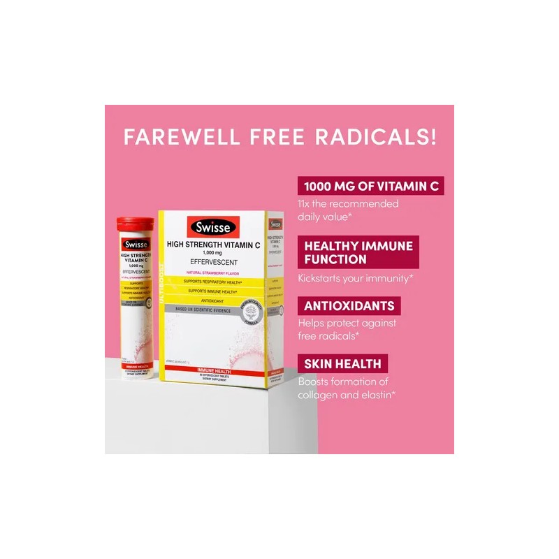 Swisse Vitamina C 1000 Mg Tabletas Efervescentes Sabor Fresa
