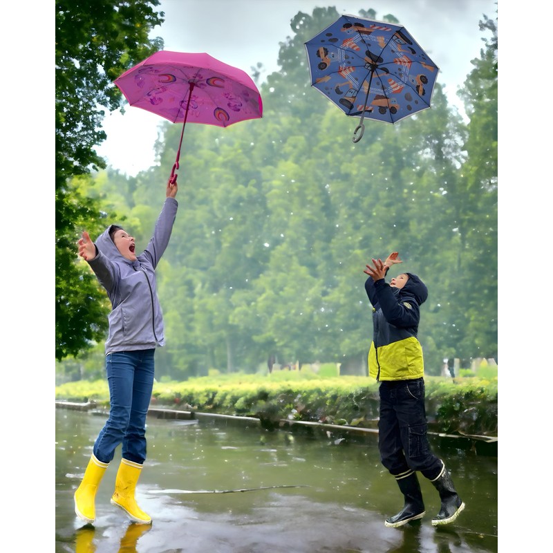 FamZone Children's Umbrella Girls, Reverse Umbrella for Children with Great