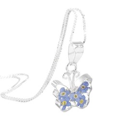 Shrieking Violet 925 Sterling Silver Small Butterfly Real Flower Pendant Necklace - Forget-Me-Not (Blue)