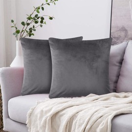 Imperial Rooms Cushion Covers 45 x 45 cm Pack of 2 Square Throw Dark Grey Velvet Pillow Cases Bedroom Decor Cushion for Sofa Living Room Car (Charcoal, 18 x 18 Inch)