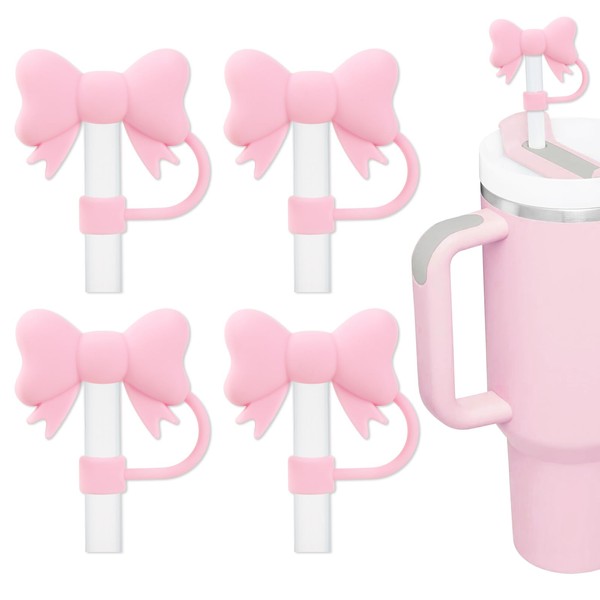 Whaline 4Pcs Pink Bow Straw Cover Cap Valentine's day Cute