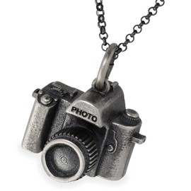 Large Sterling Silver Necklace on Rolo Chain Pendants for Men Necklace Camera Pendant Necklace Chain Photographer Necklace Photo Oxidised Men Gift