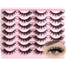 FARRED Cat Eye Lashes Fox Eyelash Wispy Fluffy False Eyelashes 14 Pairs Fake Eyelashes Natural Look Short Natural Lashes Cat Eye Lash Wispy Volume Eyelash (F23 | 8-16mm)