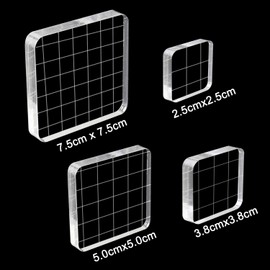 4 Pieces Stamp Blocks Acrylic Clear Stamping Blocks Tools with Grid Lines for Scrapbooking Crafts Making(Square)
