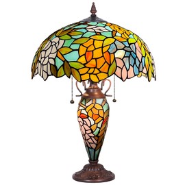 Capulina Tiffany Lamp Stained Glass Table Lamp 16x16x24 Inches 3-Light Wisteria Style Mother-Daughter Vase Desk Reading Light Decor for Home Office Bedroom Living Room