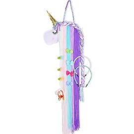 Unicorn Hair Clips Holder With Rainbow Yarn Tassels Hair Bows Storage Organizer Shy Face Headband Organizer for Theme Party Decorations,1Piece