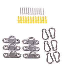 AOMIKITSTU Ceiling Hooks Heavy Duty Pack of 6, 4.5 cm x 1.5 cm x 2 cm Stainless Steel Carabiner, Stainless Steel Eye Plate, Ceiling Hook and Carabiner, Stainless Steel Cover Plate for Hanging Sail