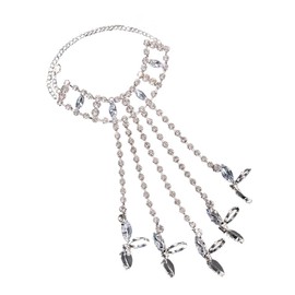 Obmyec Rhinestone Sparkle Crystal Hand Jewelry - Silver Shiny Finger Ring Bracelets & Link Bracelets - Hand Chain Accessories for Women (Silver-7)