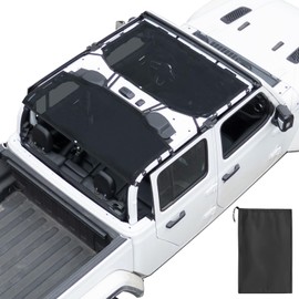 JOYTUTUS Mesh Sun Shade Top for Gladiator JT (2020-2026) – Full Coverage Custom-Fit Integrated No-Slip Straps, UV Blocking, Wind & Noise Reduction(Front & Rear)