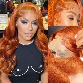 FASCARA Ginger Orange 13x4 Body Wave Lace Front Wigs Human Hair Pre Plucked with Baby Hair HD Transparent Lace Frontal Wig 180% Density Glueless Brazilian 350 Colored for Women Wigs 20 Inch