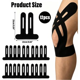 12pzs Cinta Kinesiológica Precortada Para Rodilla,Cinta Kinesiologica Para Rodilla,Tape Para Rodilla,Proporciona Apoyo Para Músculos y Articulaciones,Soporte Para Dolor De Rodilla y Estabilidad (Negro)
