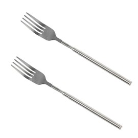 2Pcs Extendable Fork, Stainless Steel Telescopic Forks With Long Handle, Extended Fork for BBQ Dinner Fruit Dessert, Extends 8.4 To 25.2 Inch