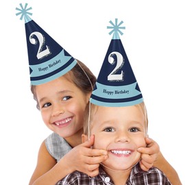 Big Dot of Happiness 2nd Birthday Boy - Two Much Fun - Cone Happy Second Birthday Party Hats for Kids and Adults - Set of 8 (Standard Size)