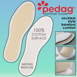 Pedag Summer | Terry Cotton Sockless Insoles | Barefoot Inserts | Handmade in Germany | Absorbs Sweat & Controls Odor | Ideal for Wear Without Socks | Washable | US Men 10/ EU 43 | White | 3 Pair
