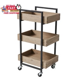 Better Homes & Gardens 3-Tier Jace Wood & Steel Rolling Utility Cart, Black