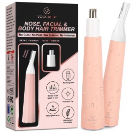 VG VOGCREST Compact Pink Hair Trimmer for Women Painless Nose Ear Facial Hair Removal