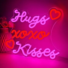 FuugZze Valentines Day Neon Sign XOXO Neon Signs for Wall Decor Valentines Led Sign USB Hugs Kisses Neon Lights for Bedroom Wedding Anniversary Valentines Day XOXO Decor