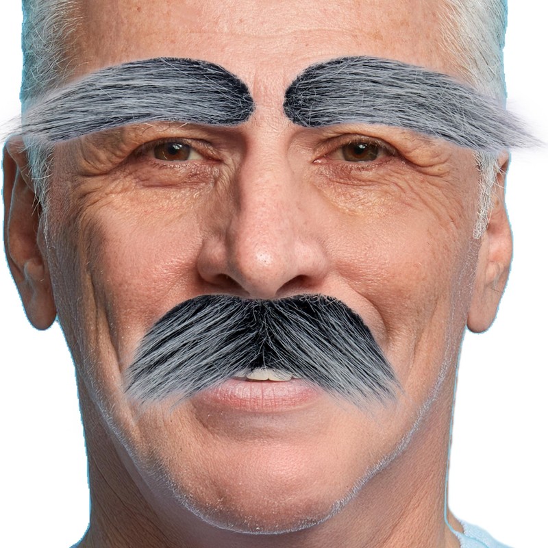 Koonfan Grey Old Man Mustache and Eyebrows Grandpa Costume Fake