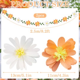 Easy Joy Daisy Flower Garland, Orange White Daisy Paper Garland, Decorative Orange, Aperol Decoration for Baby Shower, Girls, Children's Birthdays, Wedding, Baby Room, Garden Party, Summer Birthday