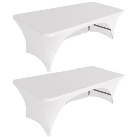 Eurmax USA Spandex Table Cover 4 ft. Fitted 30+ Colors Polyester Tablecloth Stretch Spandex Table Cover-Table Toppers,4 FT Table Cover Open Back (White,2 Pack)