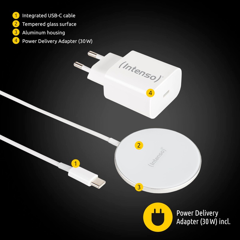Intenso 15W Magnetic Wireless Charger MW1 White with 30W PD
