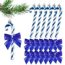 COLOFALLA Pack of 18 Christmas Tree Decorations Candy Canes Christmas Tree Pendant Bows Christmas Bow Christmas Decoration Christmas Tree Decoration Hanging Decoration (Blue)