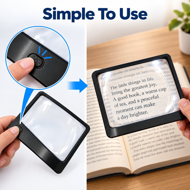 3X Reading Magnifier with LED Lights, Large Lightweight Magnifying Sheet