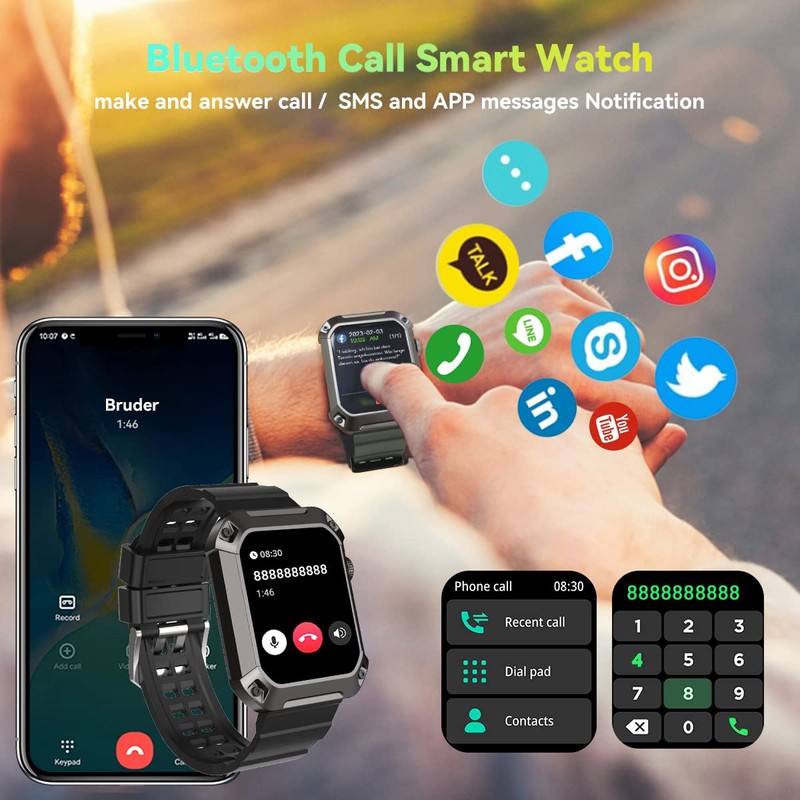 Njord Gear - Reloj inteligente militar para hombre, con Bluetooth,