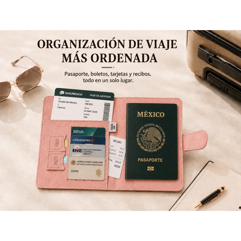 Porta Pasaporte con Bloqueo RFID y Cierre Magnético, Organizador de