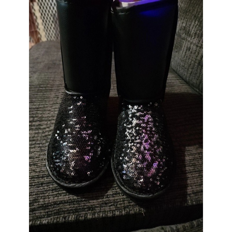 Little Miss Match Black Boots With Flip Sequins size 13