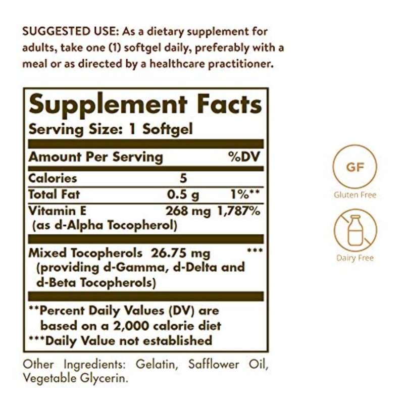 Solgar Vitamin E 268 mg (400 IU), 250 Mixed Softgels