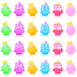 24 PCS Luminous Mini Christmas Tree Resin Mini Christmas Decorations Small Miniature Christmas Crafts for Dollhouse Micro Fairy Garden Landscape Aquarium Potted Decor