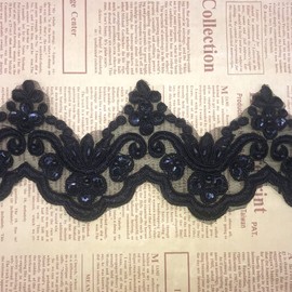 Little lane lace- 9Cm Width Bead Little Wave Pattern Inelastic Embroidery Lace Trim, Curtain Tablecloth Slipcover Bridal Diy Clothing/Accessories.(3 Yards In One Package) (Black)