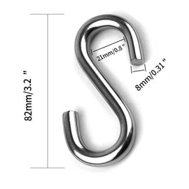 S Hook,304 Stainless Steel Heavy Duty S Hook 5PCS, 3.2 inches Long and 5/16 inches Thick,S Shaped Hanging Hook is Used to Hang Any Objects in hammocks, Swings, workshops or garages