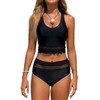 Beachsissi Women's Plain Wavy Edge and Mesh Patchwork Bikini Sets,